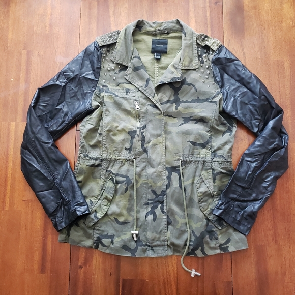 Forever 21 Jackets & Blazers - Forever 21 Green Camo & Faux Black Leather Jacket